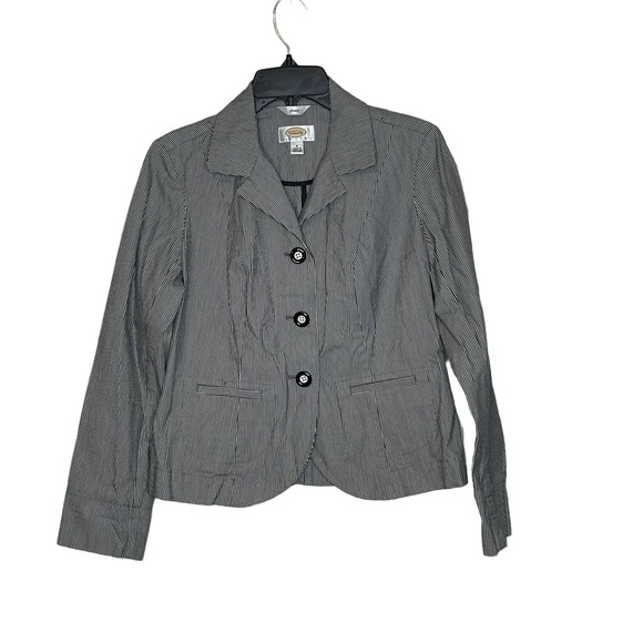 Talbots Petites Stretch Blazer Jacket Women 4 Long Sleeve Striped Front Button - Picture 1 of 8